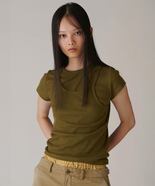 INSCRIRE（アンスクリア）の「Gauze Teleco Tee（Tシャツ/カットソー・レディース・カーキ/ライトグレー・FREE）」の6枚目の写真