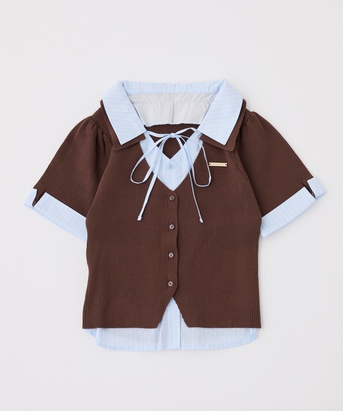 one after another NICE CLAUP(ワンアフターアナザーナイスクラップ)の「シャツドッキング半袖トップス(Tシャツ/カットソー・レディース・ブラック/イエロー/ブラウン/ピンク/ダークブラウン/ブラック系その他/アイボリー・FREE)」の4枚目の写真