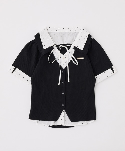 one after another NICE CLAUP(ワンアフターアナザーナイスクラップ)の「シャツドッキング半袖トップス(Tシャツ/カットソー・レディース・ブラック/イエロー/ブラウン/ピンク/ダークブラウン/ブラック系その他/アイボリー・FREE)」の3枚目の写真