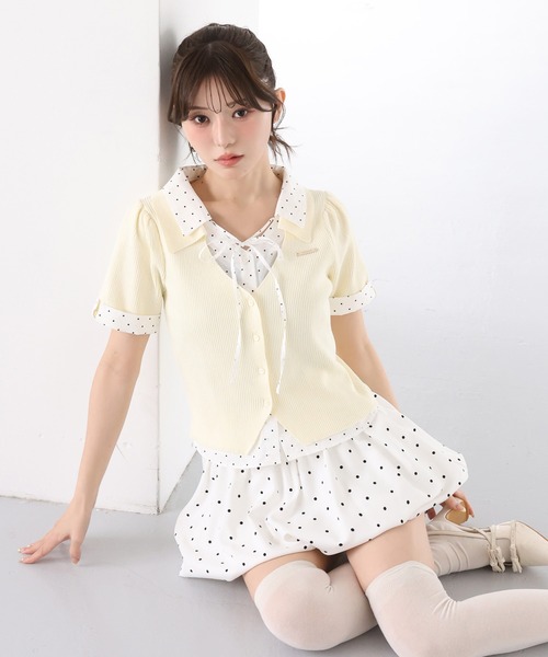 one after another NICE CLAUP(ワンアフターアナザーナイスクラップ)の「シャツドッキング半袖トップス(Tシャツ/カットソー・レディース・ブラック/イエロー/ブラウン/ピンク/ダークブラウン/ブラック系その他/アイボリー・FREE)」の8枚目の写真
