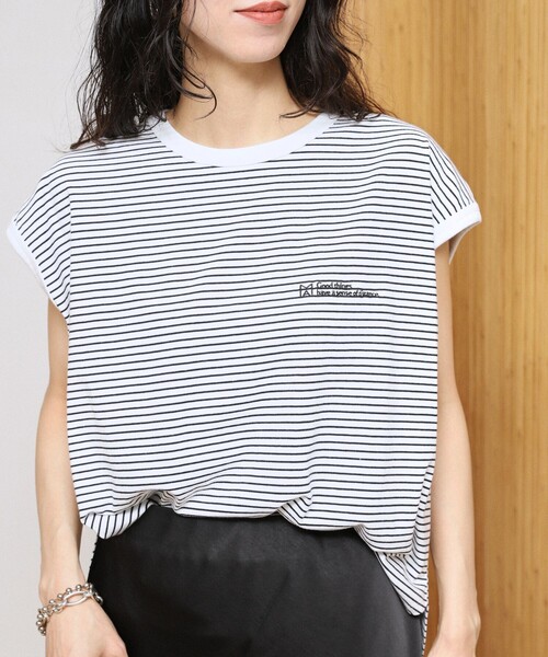 Firsthand(ファーストハンド)の「MA Firsthand/マ ファーストハンド ピンボーダー フレンチスリーブ Tシャツ/ PIN BORDER FRENCH SLEEVE TEE(Tシャツ/カットソー・レディース・ブラック/ネイビー/ホワイト・FREE)」の7枚目の写真