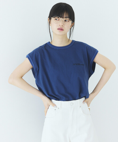 Firsthand(ファーストハンド)の「MA Firsthand/マ ファーストハンド ピンボーダー フレンチスリーブ Tシャツ/ PIN BORDER FRENCH SLEEVE TEE(Tシャツ/カットソー・レディース・ブラック/ネイビー/ホワイト・FREE)」の3枚目の写真