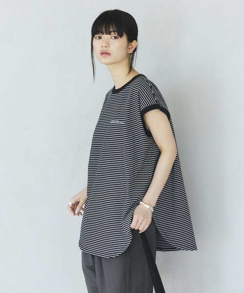 Firsthand(ファーストハンド)の「MA Firsthand/マ ファーストハンド ピンボーダー フレンチスリーブ Tシャツ/ PIN BORDER FRENCH SLEEVE TEE(Tシャツ/カットソー・レディース・ブラック/ネイビー/ホワイト・FREE)」の1枚目の写真