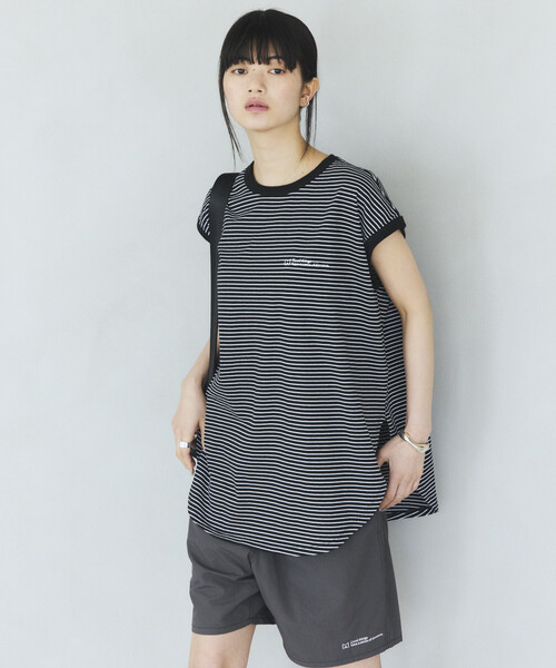 Firsthand(ファーストハンド)の「MA Firsthand/マ ファーストハンド ピンボーダー フレンチスリーブ Tシャツ/ PIN BORDER FRENCH SLEEVE TEE(Tシャツ/カットソー・レディース・ブラック/ネイビー/ホワイト・FREE)」の4枚目の写真