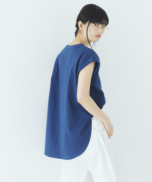 Firsthand(ファーストハンド)の「MA Firsthand/マ ファーストハンド ピンボーダー フレンチスリーブ Tシャツ/ PIN BORDER FRENCH SLEEVE TEE(Tシャツ/カットソー・レディース・ブラック/ネイビー/ホワイト・FREE)」の5枚目の写真