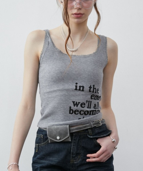 Rohwel（ローウェル）の「Lace Graphic Rib Tank Top / レースグラフィックリブタンクトップ（タンクトップ・レディース・ホワイト/グレー・FREE）」の2枚目の写真