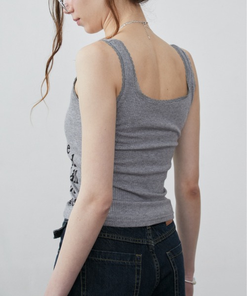 Rohwel（ローウェル）の「Lace Graphic Rib Tank Top / レースグラフィックリブタンクトップ（タンクトップ・レディース・ホワイト/グレー・FREE）」の5枚目の写真