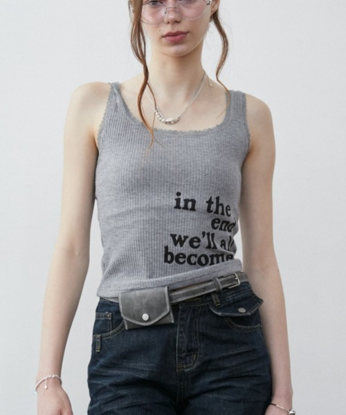 Rohwel（ローウェル）の「Lace Graphic Rib Tank Top / レースグラフィックリブタンクトップ（タンクトップ・レディース・ホワイト/グレー・FREE）」の3枚目の写真