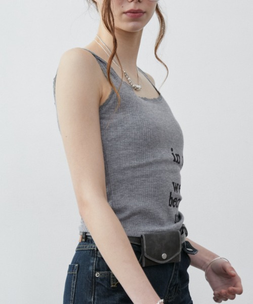 Rohwel（ローウェル）の「Lace Graphic Rib Tank Top / レースグラフィックリブタンクトップ（タンクトップ・レディース・ホワイト/グレー・FREE）」の4枚目の写真