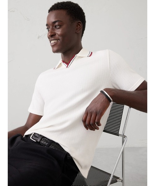 BANANA REPUBLIC FACTORY STORE(バナナリパブリック ファクトリーストア)の「BANANA REPUBLIC FACTORY STORE クリンクル リブ ジョニーカラー シャツ(ポロシャツ・メンズ・ホワイト/ネイビー・XL/L/M/S)」の5枚目の写真