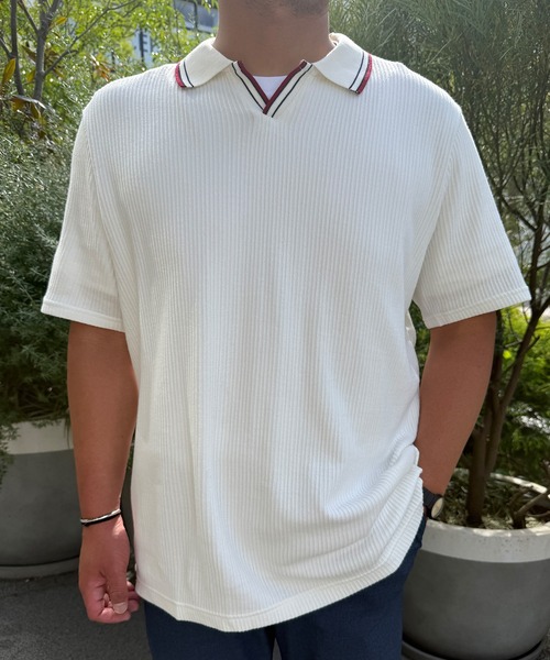 BANANA REPUBLIC FACTORY STORE(バナナリパブリック ファクトリーストア)の「BANANA REPUBLIC FACTORY STORE クリンクル リブ ジョニーカラー シャツ(ポロシャツ・メンズ・ホワイト/ネイビー・XL/L/M/S)」の8枚目の写真