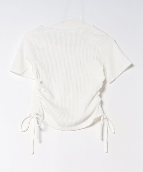 Another Branch olive des olive(アナザーブランチオリーブデオリーブ)の「アソートラインストーンロゴ脇ギャザーTシャツ(Tシャツ/カットソー・レディース・ホワイト系その他/ブラック/オフホワイト/チャコールグレー・FREE)」の5枚目の写真