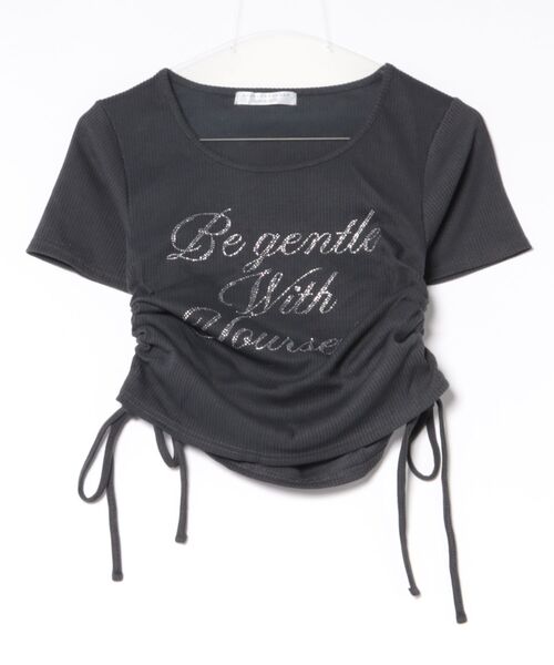 Another Branch olive des olive(アナザーブランチオリーブデオリーブ)の「アソートラインストーンロゴ脇ギャザーTシャツ(Tシャツ/カットソー・レディース・ホワイト系その他/ブラック/オフホワイト/チャコールグレー・FREE)」の17枚目の写真