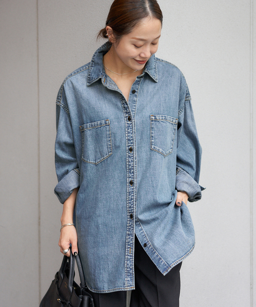 JOURNAL STANDARD（ジャーナルスタンダード）の「《追加2》ライトオンスデニムシャツ（シャツ/ブラウス・レディース・ブルー系その他/ベージュ・FREE）」の8枚目の写真