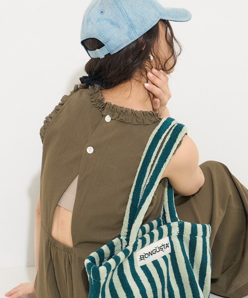 FREAK'S STORE(フリークスストア)の「インド 裁ち切りフリルロンパース(つなぎ/オールインワン・レディース・オリーブ/ブラック・フリ-)」の2枚目の写真