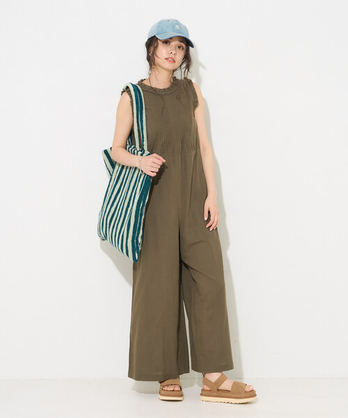 FREAK'S STORE(フリークスストア)の「インド 裁ち切りフリルロンパース(つなぎ/オールインワン・レディース・オリーブ/ブラック・フリ-)」の7枚目の写真