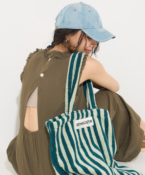 FREAK'S STORE(フリークスストア)の「インド 裁ち切りフリルロンパース(つなぎ/オールインワン・レディース・オリーブ/ブラック・フリ-)」の16枚目の写真