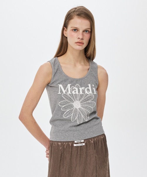 Mardi Mercredi(マルディメクルディ)の「TANK SCOOP NECK FLOWERMARDI / タンク スクープ ネック フラワーマルディ(タンクトップ・レディース・グレー×ホワイト/ブラック×ホワイト・FREE)」の1枚目の写真