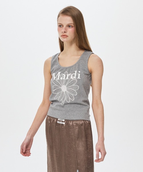 Mardi Mercredi(マルディメクルディ)の「TANK SCOOP NECK FLOWERMARDI / タンク スクープ ネック フラワーマルディ(タンクトップ・レディース・グレー×ホワイト/ブラック×ホワイト・FREE)」の3枚目の写真