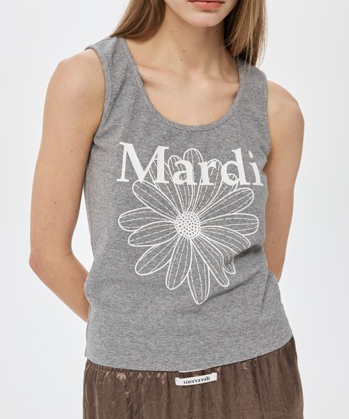 Mardi Mercredi(マルディメクルディ)の「TANK SCOOP NECK FLOWERMARDI / タンク スクープ ネック フラワーマルディ(タンクトップ・レディース・グレー×ホワイト/ブラック×ホワイト・FREE)」の4枚目の写真