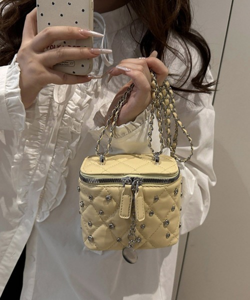 Miniministore(ミニミニストア)の「ミニバニティバッグスタッズチェーンバッグ(ショルダーバッグ・レディース・イエロー/ブラック/ラベンダー/オフホワイト・FREE)」の13枚目の写真