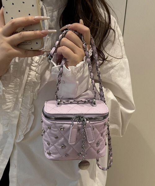 Miniministore(ミニミニストア)の「ミニバニティバッグスタッズチェーンバッグ(ショルダーバッグ・レディース・イエロー/ブラック/ラベンダー/オフホワイト・FREE)」の17枚目の写真