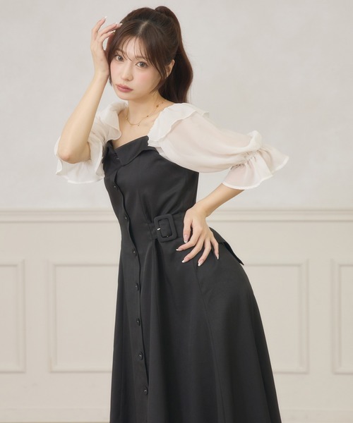 Ambre Neige(アンブルネージュ)の「side velt docking dress / サイドベルトドッキングワンピース(ワンピース・レディース・ホワイト系その他/ベージュ/ブラック・FREE)」の14枚目の写真