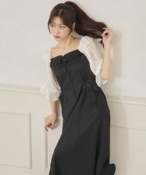 Ambre Neige(アンブルネージュ)の「side velt docking dress / サイドベルトドッキングワンピース(ワンピース・レディース・ホワイト系その他/ベージュ/ブラック・FREE)」の13枚目の写真