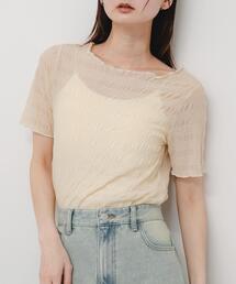 シャーリングシアートップ(5分袖)