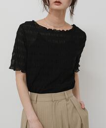 シャーリングシアートップ(5分袖)