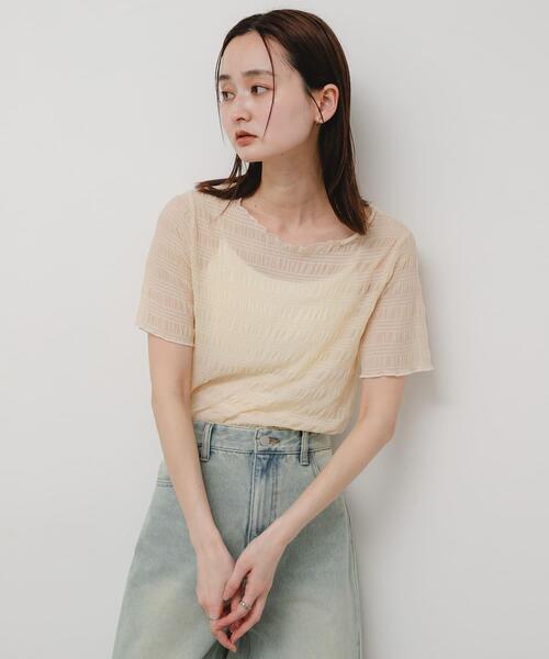 SENSE OF PLACE by URBAN RESEARCH（センスオブプレイスバイアーバンリサーチ）の「シャーリングシアートップ(5分袖)（Tシャツ/カットソー・レディース・アイボリー/ブラウン/オレンジ/ブラック・ONE）」の5枚目の写真