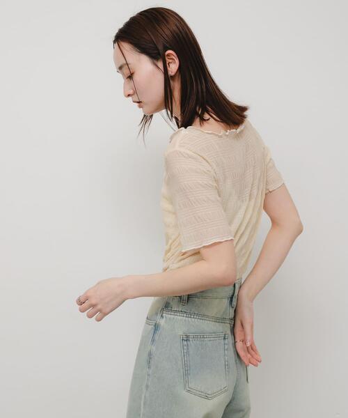 SENSE OF PLACE by URBAN RESEARCH（センスオブプレイスバイアーバンリサーチ）の「シャーリングシアートップ(5分袖)（Tシャツ/カットソー・レディース・アイボリー/ブラウン/オレンジ/ブラック・ONE）」の6枚目の写真