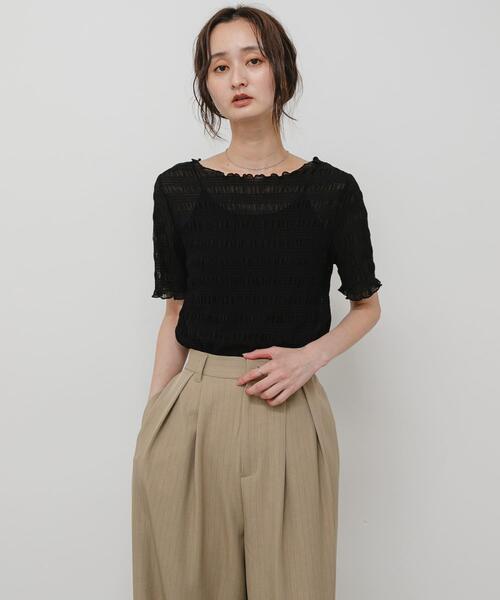 SENSE OF PLACE by URBAN RESEARCH（センスオブプレイスバイアーバンリサーチ）の「シャーリングシアートップ(5分袖)（Tシャツ/カットソー・レディース・アイボリー/ブラウン/オレンジ/ブラック・ONE）」の10枚目の写真