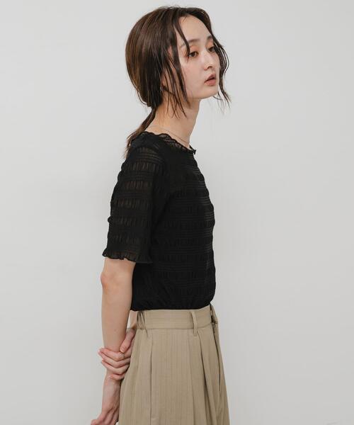 SENSE OF PLACE by URBAN RESEARCH（センスオブプレイスバイアーバンリサーチ）の「シャーリングシアートップ(5分袖)（Tシャツ/カットソー・レディース・アイボリー/ブラウン/オレンジ/ブラック・ONE）」の11枚目の写真