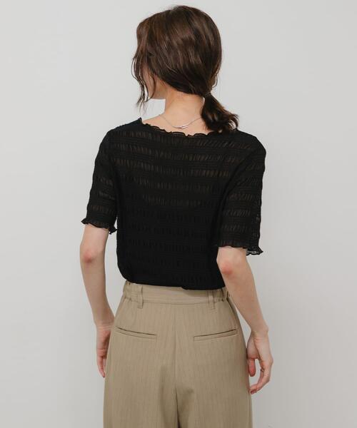 SENSE OF PLACE by URBAN RESEARCH（センスオブプレイスバイアーバンリサーチ）の「シャーリングシアートップ(5分袖)（Tシャツ/カットソー・レディース・アイボリー/ブラウン/オレンジ/ブラック・ONE）」の12枚目の写真
