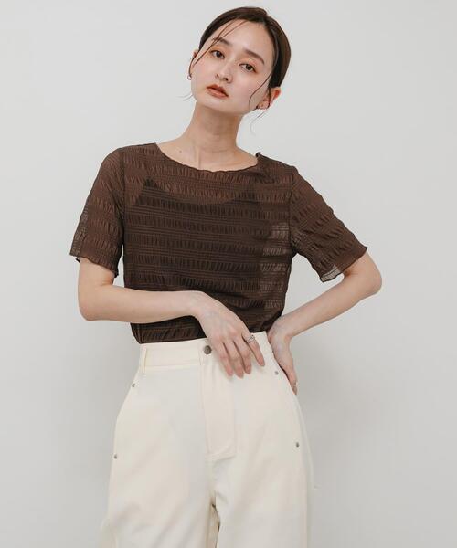 SENSE OF PLACE by URBAN RESEARCH（センスオブプレイスバイアーバンリサーチ）の「シャーリングシアートップ(5分袖)（Tシャツ/カットソー・レディース・アイボリー/ブラウン/オレンジ/ブラック・ONE）」の18枚目の写真