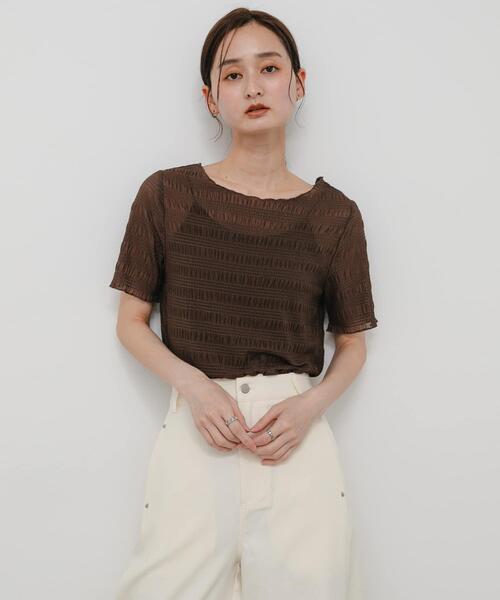 SENSE OF PLACE by URBAN RESEARCH（センスオブプレイスバイアーバンリサーチ）の「シャーリングシアートップ(5分袖)（Tシャツ/カットソー・レディース・アイボリー/ブラウン/オレンジ/ブラック・ONE）」の19枚目の写真