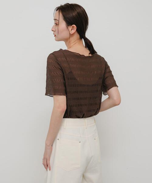 SENSE OF PLACE by URBAN RESEARCH（センスオブプレイスバイアーバンリサーチ）の「シャーリングシアートップ(5分袖)（Tシャツ/カットソー・レディース・アイボリー/ブラウン/オレンジ/ブラック・ONE）」の20枚目の写真