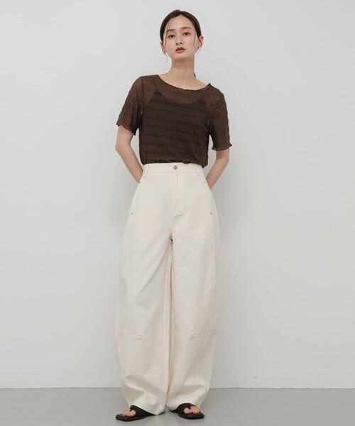 SENSE OF PLACE by URBAN RESEARCH（センスオブプレイスバイアーバンリサーチ）の「シャーリングシアートップ(5分袖)（Tシャツ/カットソー・レディース・アイボリー/ブラウン/オレンジ/ブラック・ONE）」の21枚目の写真