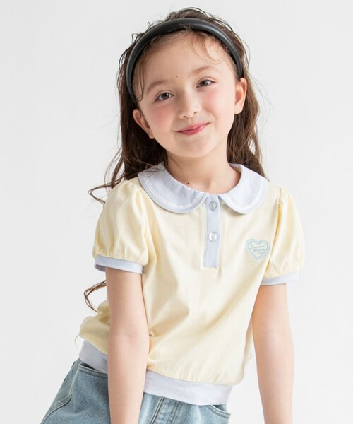 BRANSHES(ブランシェス)の「【接触冷感】ハート刺繍ポロシャツ(ポロシャツ・キッズ・ネイビー/イエロー・110/130/120/100/80/90/150/140)」の1枚目の写真