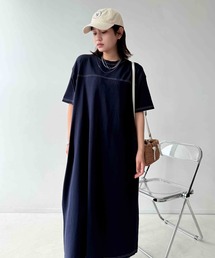 AS KNOW AS plus | 〇天竺とデニム切り替え半袖ワンピース(ワンピース)