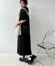 〇天竺とデニム切り替え半袖ワンピース
