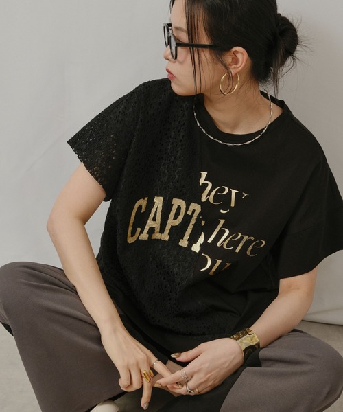 palm RICHE(ポームリシュ)の「アシメレース切替箔ロゴT(Tシャツ/カットソー・レディース・ブラック/オフホワイト・M)」の21枚目の写真