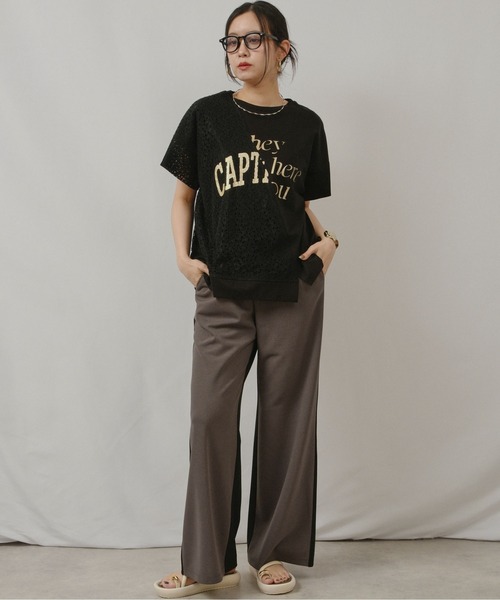 palm RICHE(ポームリシュ)の「アシメレース切替箔ロゴT(Tシャツ/カットソー・レディース・ブラック/オフホワイト・M)」の20枚目の写真