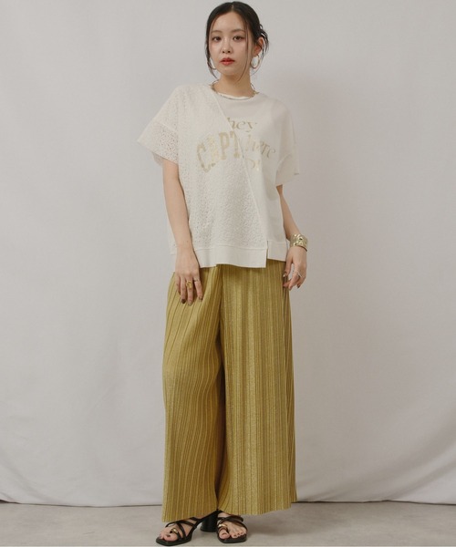 palm RICHE(ポームリシュ)の「アシメレース切替箔ロゴT(Tシャツ/カットソー・レディース・ブラック/オフホワイト・M)」の3枚目の写真