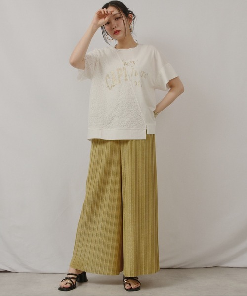palm RICHE(ポームリシュ)の「アシメレース切替箔ロゴT(Tシャツ/カットソー・レディース・ブラック/オフホワイト・M)」の11枚目の写真