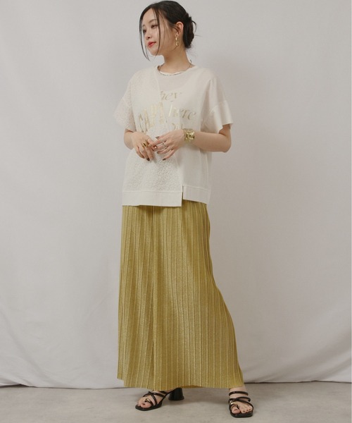 palm RICHE(ポームリシュ)の「アシメレース切替箔ロゴT(Tシャツ/カットソー・レディース・ブラック/オフホワイト・M)」の12枚目の写真