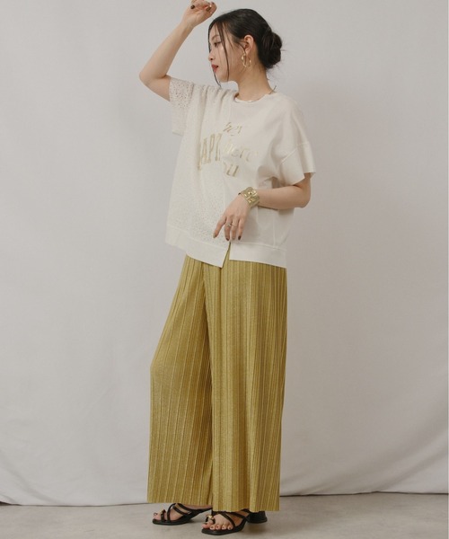 palm RICHE(ポームリシュ)の「アシメレース切替箔ロゴT(Tシャツ/カットソー・レディース・ブラック/オフホワイト・M)」の13枚目の写真