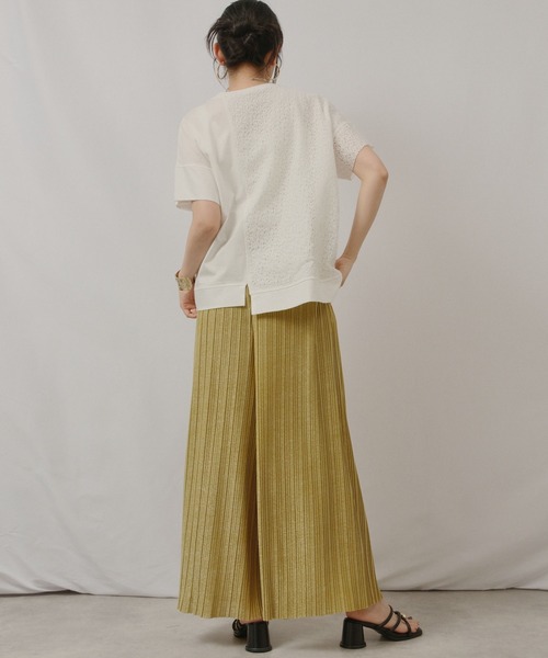 palm RICHE(ポームリシュ)の「アシメレース切替箔ロゴT(Tシャツ/カットソー・レディース・ブラック/オフホワイト・M)」の14枚目の写真