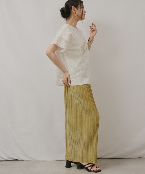 palm RICHE(ポームリシュ)の「アシメレース切替箔ロゴT(Tシャツ/カットソー・レディース・ブラック/オフホワイト・M)」の15枚目の写真